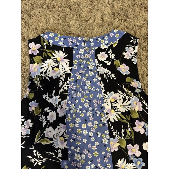 J Jill Shirt Dress Casual Boho Pleated Front Pockets Floral Blue Black Vacay S - Picture 7 of 9